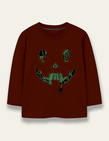 Glowing Halloween Printed Long Sleeve T-Shirt - Mini Berni